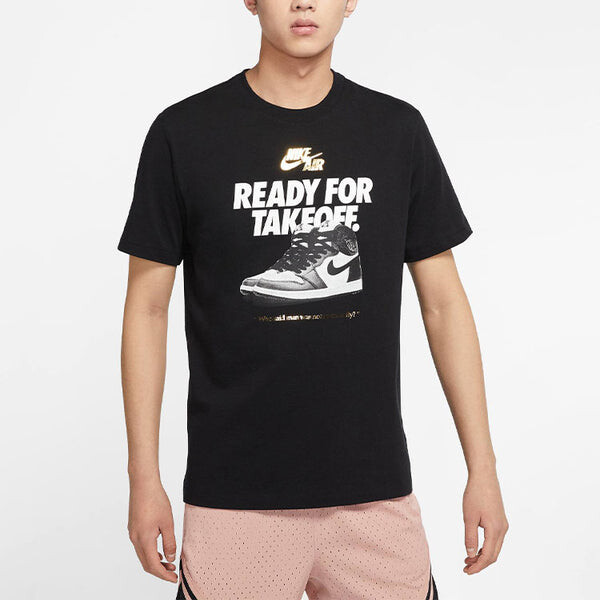 Футболка Men's Air Jordan Alphabet Shoes Printing Round Neck Casual Short Sleeve Black T-Shirt, мультиколор — фото 4