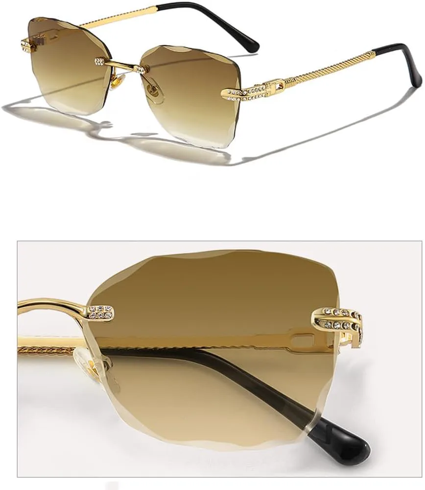 

Женские солнцезащитные очки без оправы, модные, с алмазной огранкой, градиентные, ретро, ​​для путешествий, с защитой от УФ-излучения UV400 WNCKSQ, C03 Gold Gray