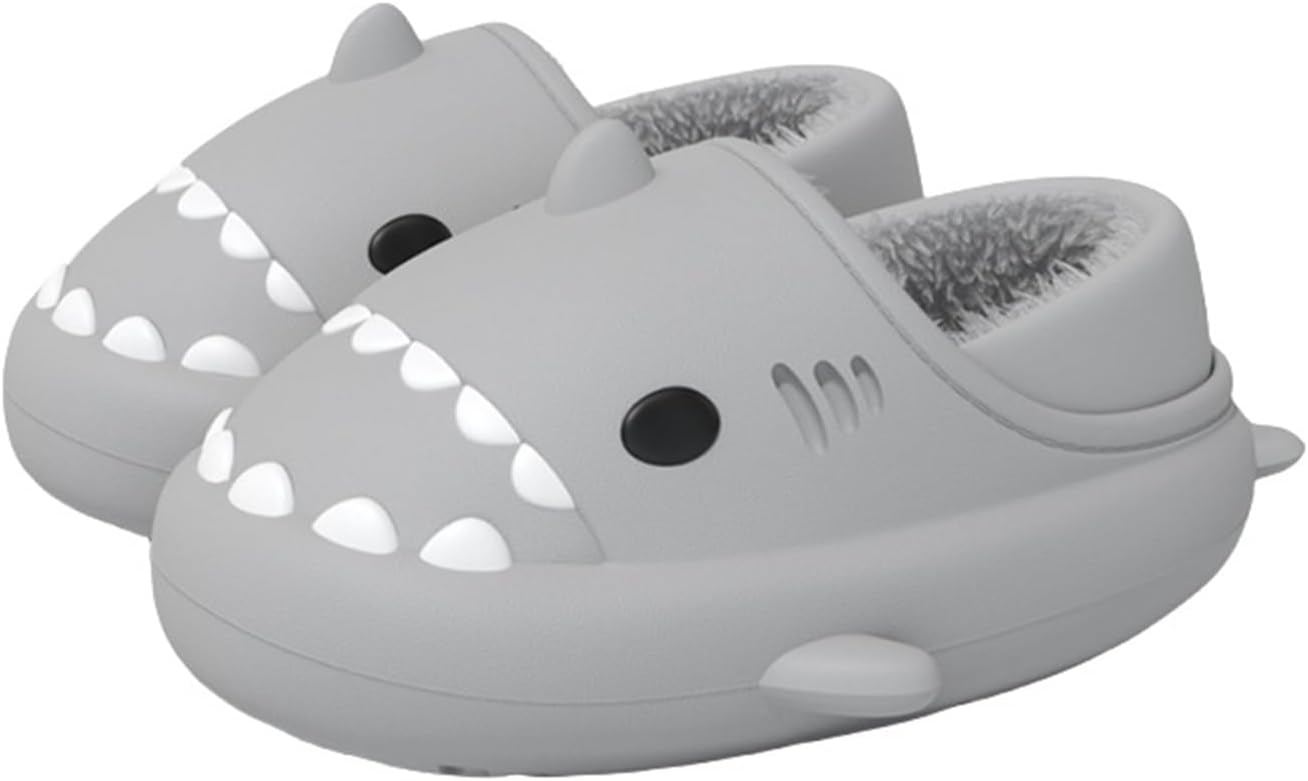 

Зимние шлепанцы Shark Slides, шлепанцы Shark Slides для взрослых и детей, теплые, уютные, плюшевые, водонепроницаемые, нескользящие, для мужчин и женщин Generic, светло-серый
