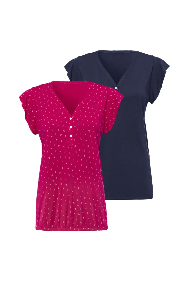 

Топ-рубашка LASCANA (2 шт. в упаковке), с короткими рукавами, цвет Pink-Gemustert, Navy-Uni