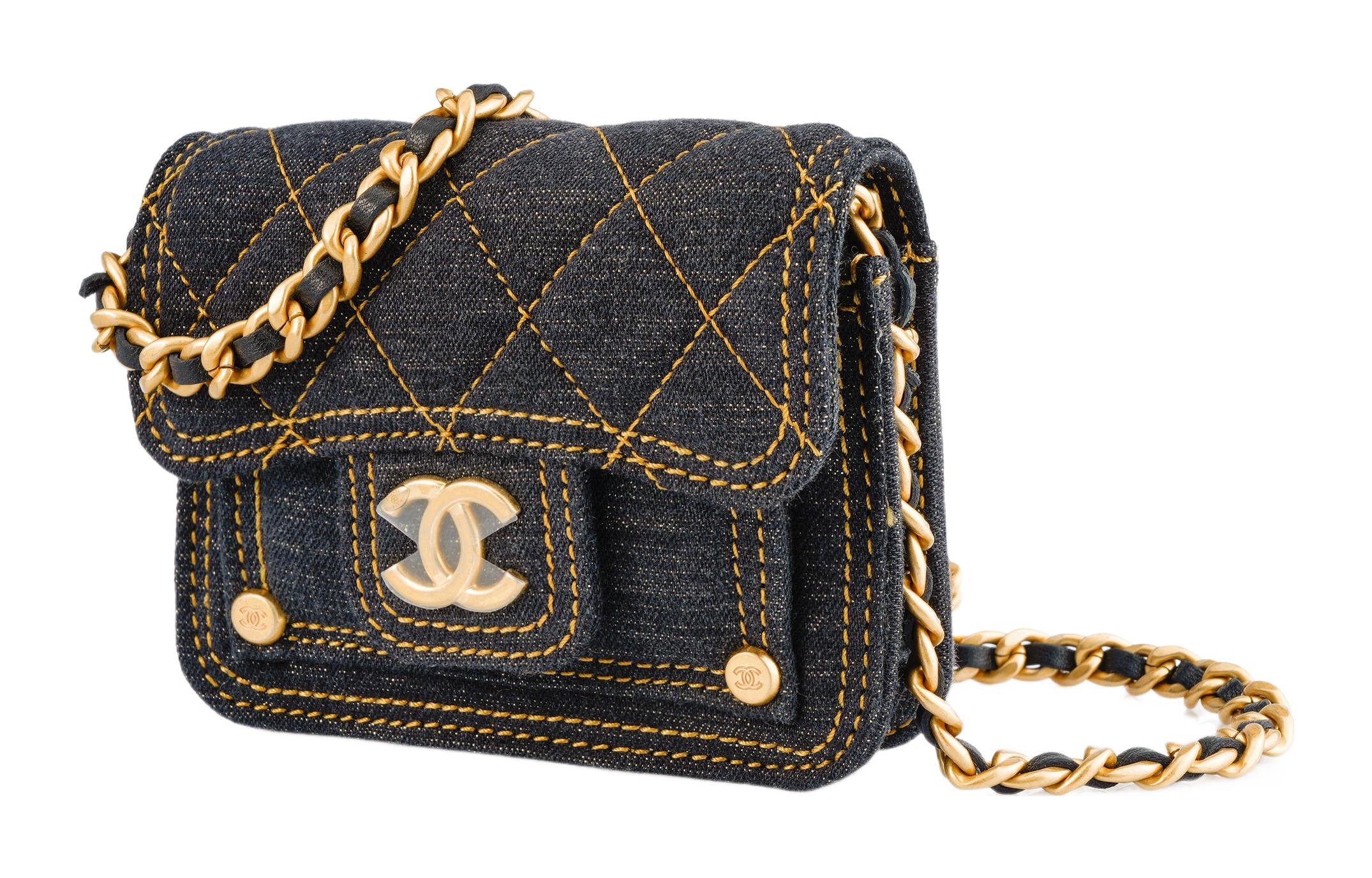 CHANEL Джинсовая сумка через плечо миниатюрная женская черная — фото 3