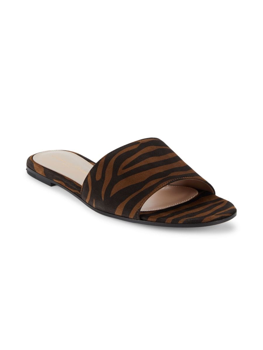 Замшевые сандалии на плоской подошве с тигровым принтом Gianvito Rossi, цвет Brown Multicolor — фото 2