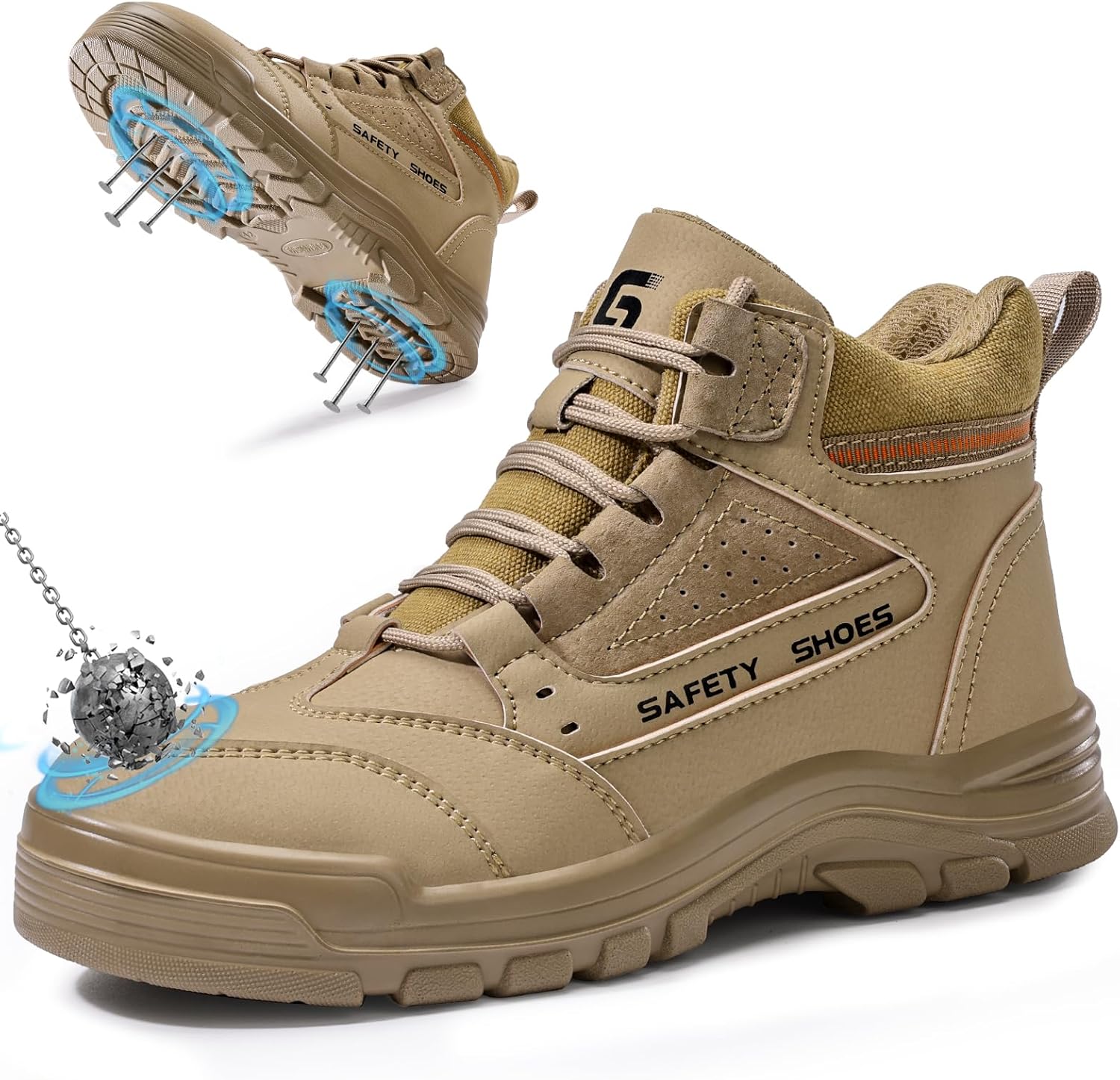 

Ботинки с стальным носком для мужчин - высокие защищенные проколами безопасные ботинки - промышленная обувь для рабочих - удобные ботинки для строительства Langtan, Brown-3086s