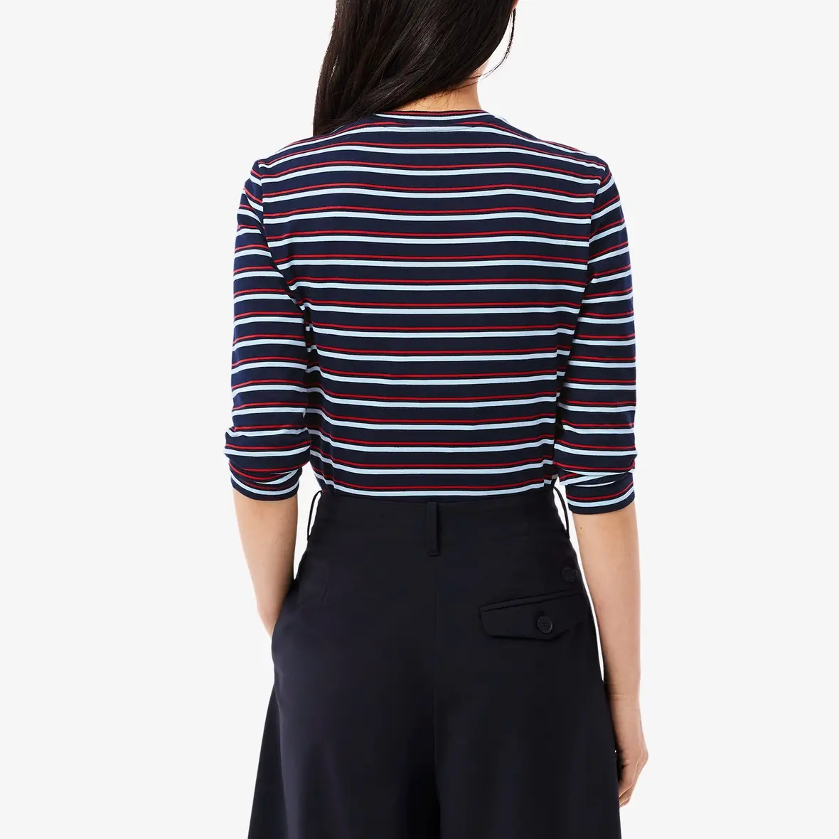 Футболка Lacoste SS25 Women's, полосатая, красно-бело-синяя — фото 4