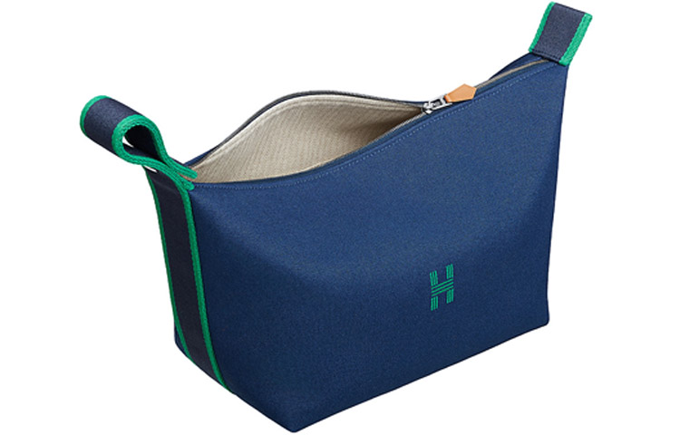 HERMES Сумка-тубус из холста для косметики унисекс морской синий — фото 4