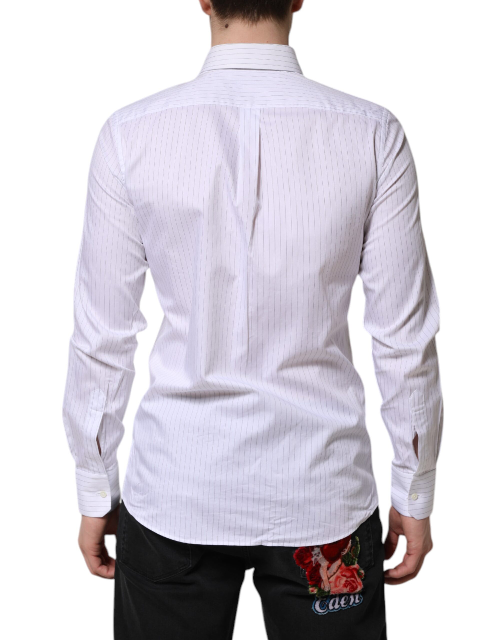 Белая полосатая хлопковая рубашка с длинным рукавом Dolce & Gabbana, White — фото 3
