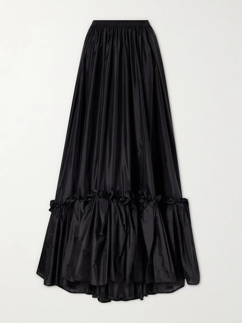 Многоярусная юбка из атласа с оборками SAINT LAURENT, черный