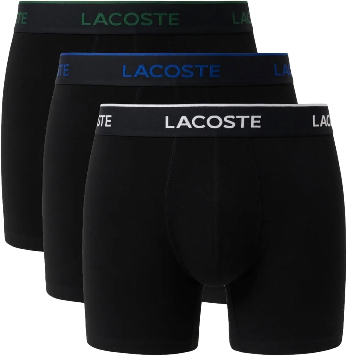 Боксеры Lacoste 3 шт, хлопок с эластаном, черный/белый/Captain зеленый