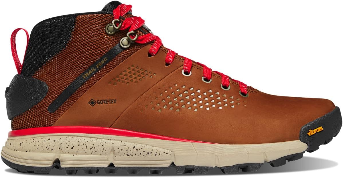 Мужские водонепроницаемые походные туфли Danner Trail 2650 Gore-Tex Mid 4" - верх из замши и текстиля с комфортной стелькой, системой поддержки пятки EXO и противоскользящей подошвой, коричневый/красный — фото 3