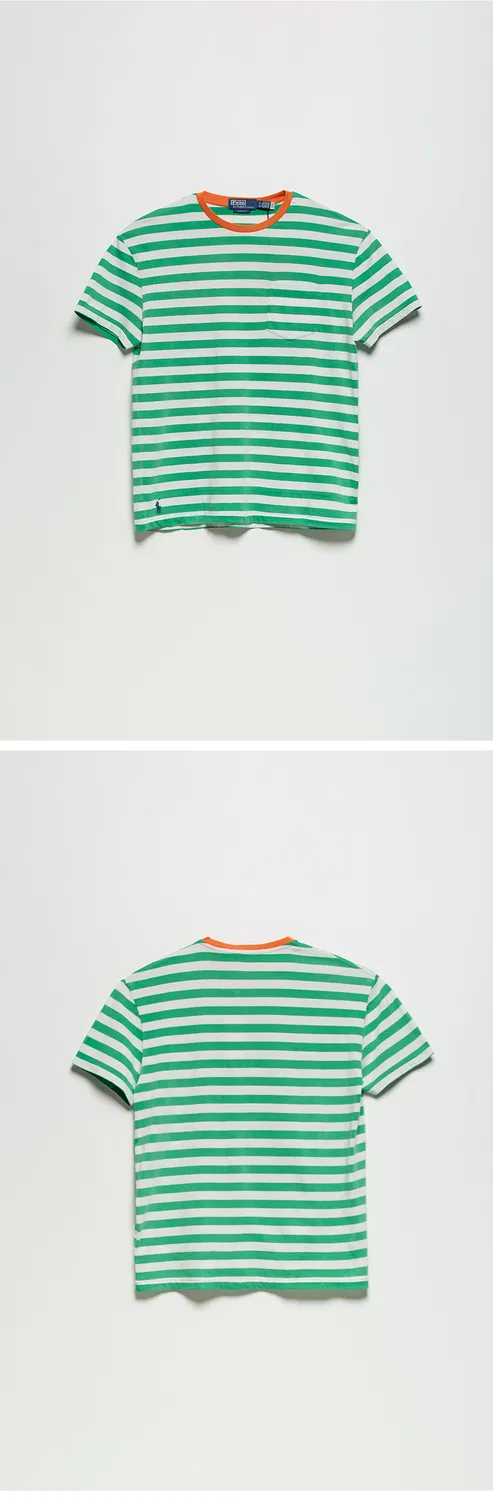 Мужская полосатая футболка Classic Fit Jersey зелёная от Polo Ralph Lauren — фото 3