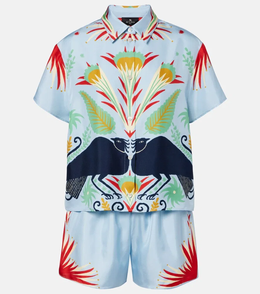 Пижама из набивного шелка Etro, синий