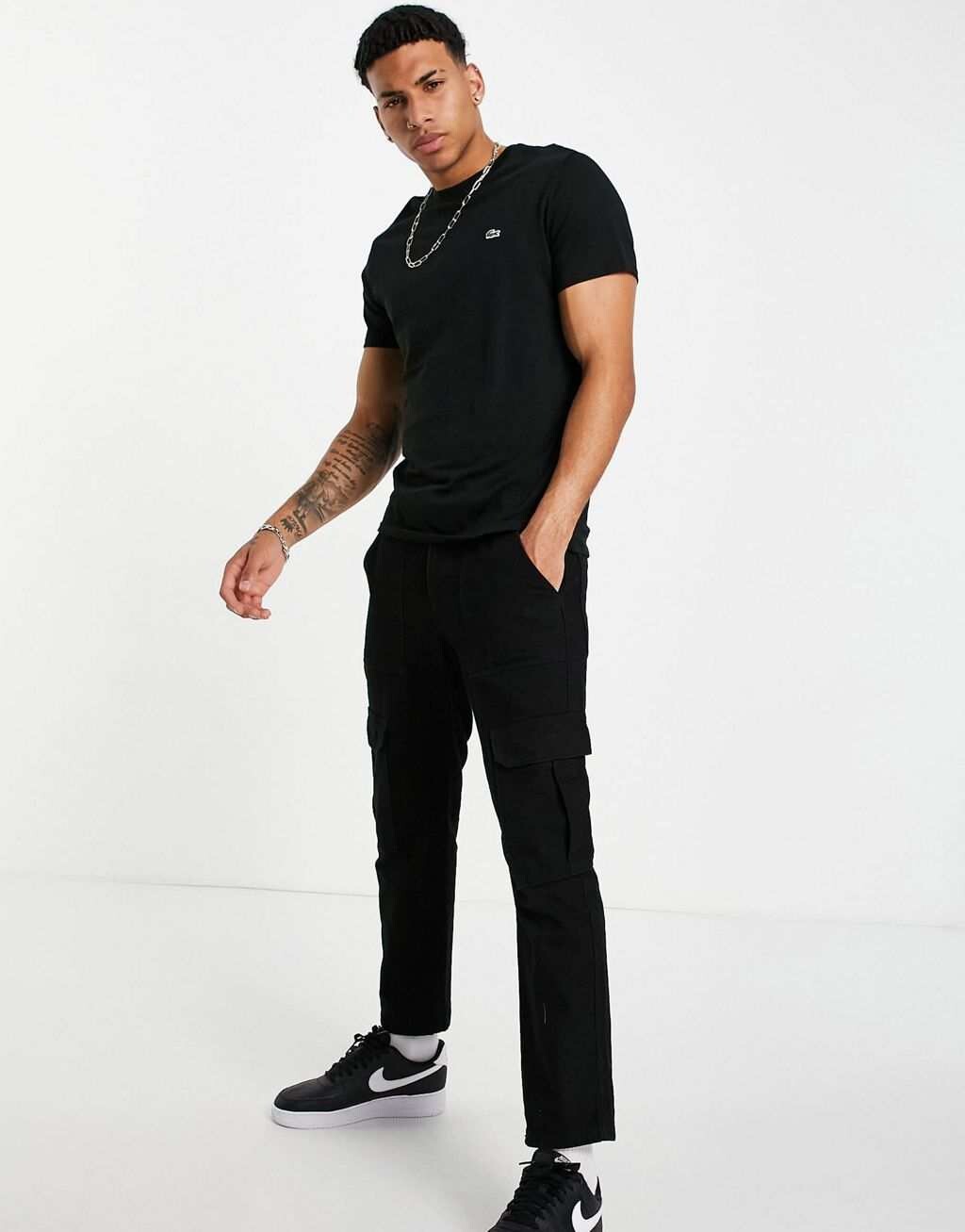 Черная хлопковая футболка с логотипом Lacoste pima — фото 4