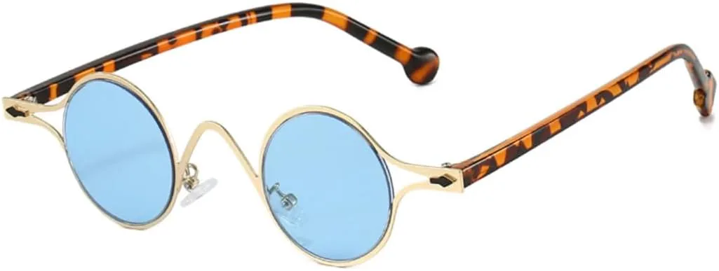 

Модные маленькие круглые металлические мужские солнцезащитные очки в стиле ретро с заклепками, панк, градиентные очки UV400 для женщин TVTBBVV, Leopard Blue