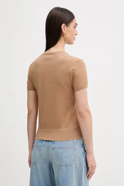 Свитер с коротким рукавом из хлопка Polo Ralph Lauren, коричневый — фото 3