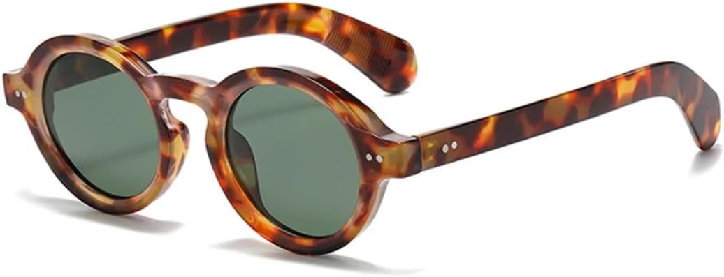 

Солнцезащитные очки для мужчин и женщин - защита от УФ-излучения UV400 - круглые заклепки, декор в стиле панк с леопардовым принтом, для занятий спортом на открытом воздухе и вождения DSVIGF, Leopard Dark Green