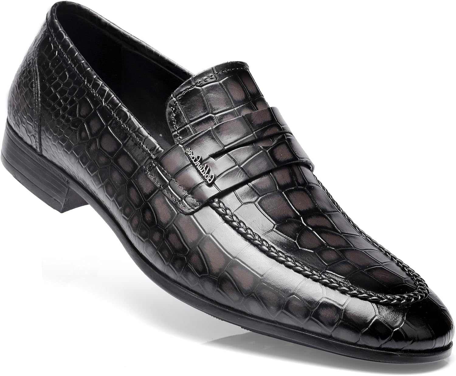 

Мужские кожаные туфли, премиальные классические лоферы с тиснением под аллигатора, деловые туфли без шнурков для мужчин Generic, серый