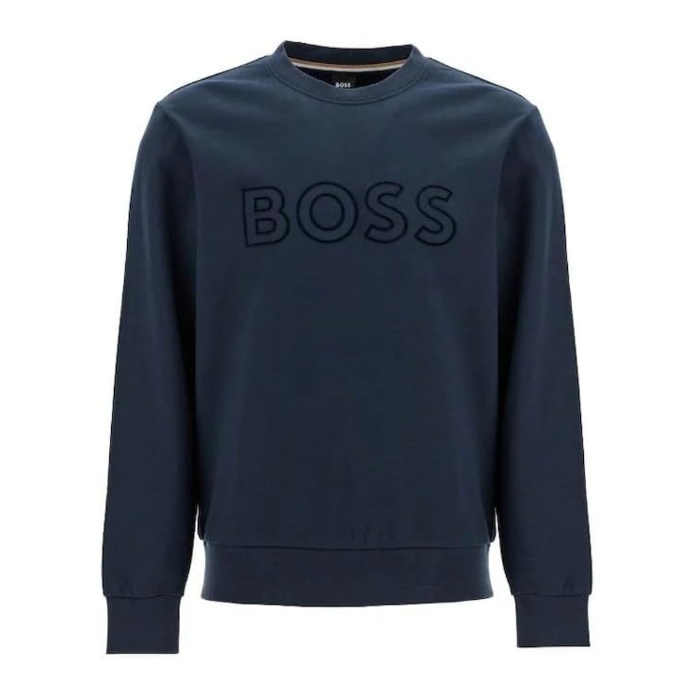 

Мужская толстовка Hugo Boss Soleri 60 с круглым вырезом и тональным логотипом, синяя