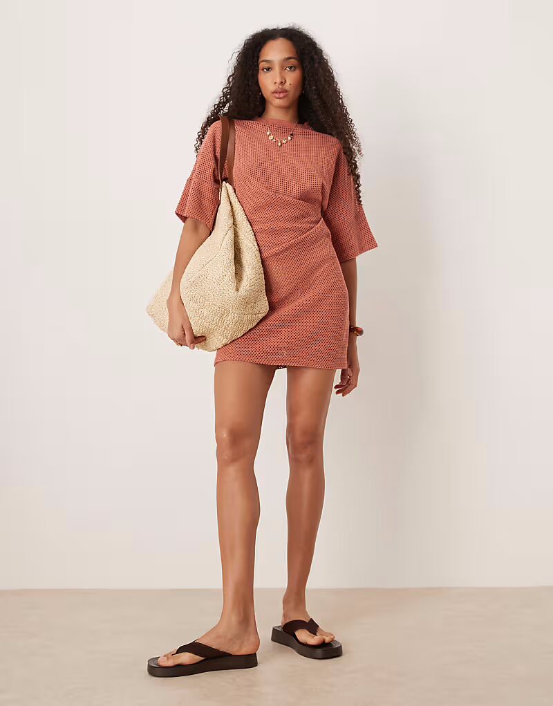 

ASOS DESIGN вязаное крючком мини-платье с защипами цвета ржавчины