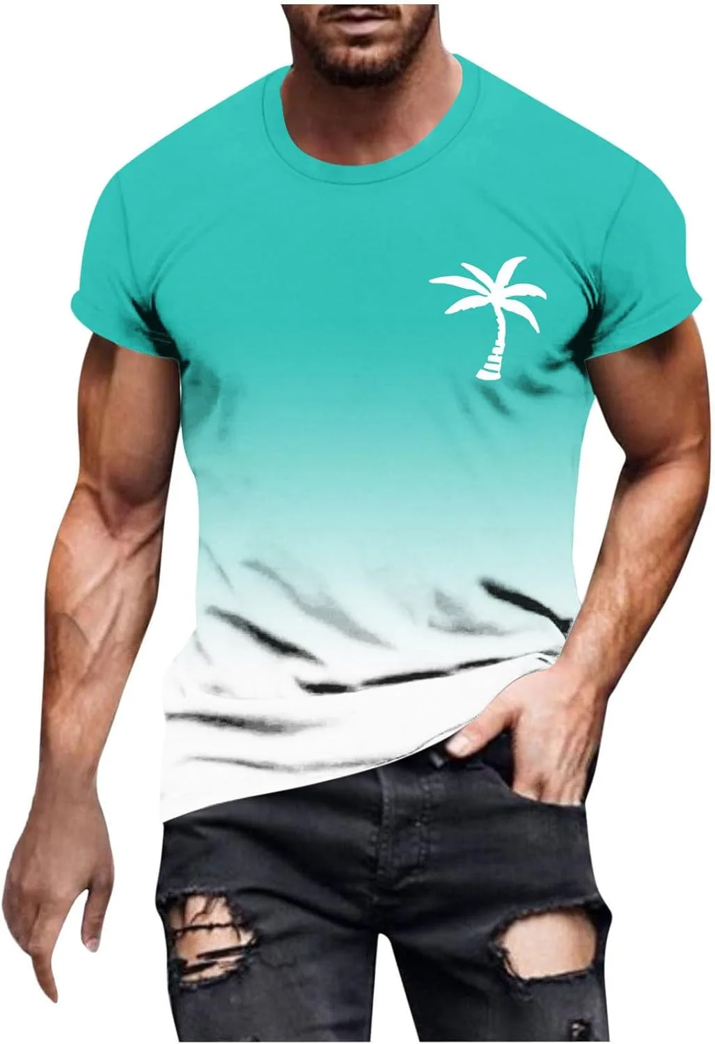 

Мужская футболка с тропическим принтом, короткий рукав, классический крой Xiaojmake