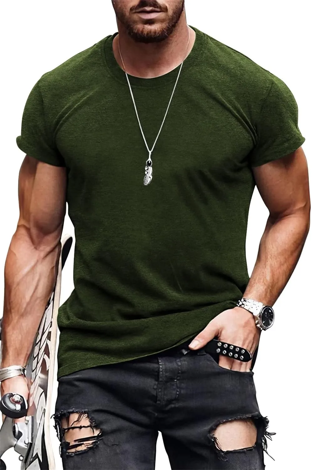 

Мужская футболка с коротким рукавом и круглым вырезом Casual Summer Solid Muscle BOYRMSLGY