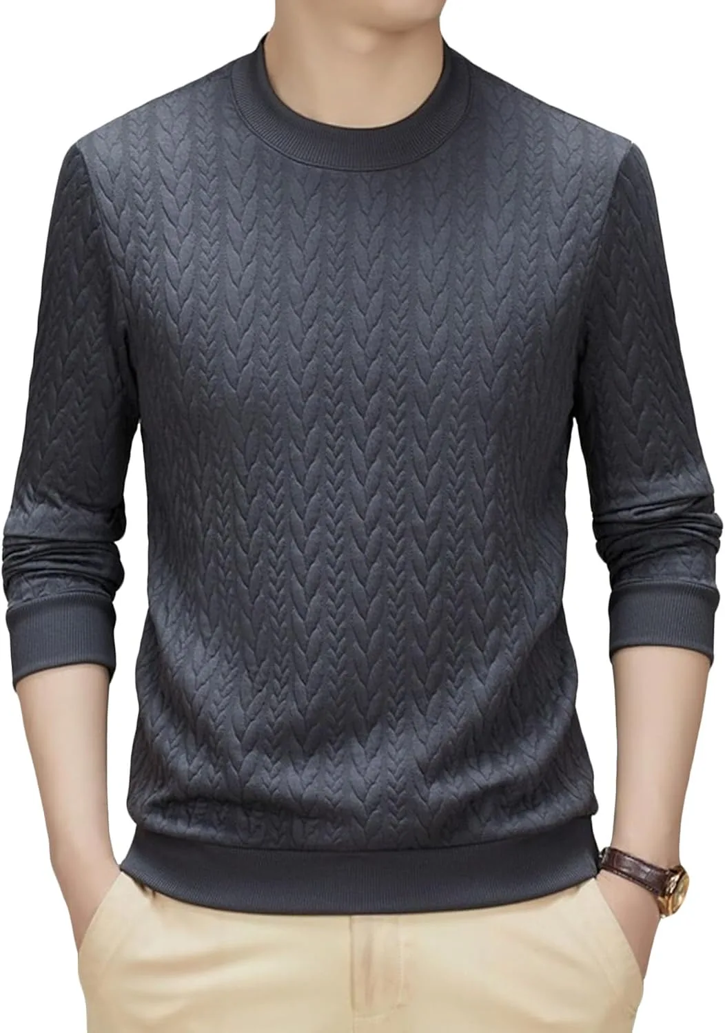 

Мужской свитер с узором твист и вязкой косой