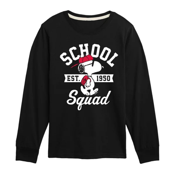 

Футболка с длинным рукавом для мальчиков 8-20 лет с принтом Snoopy и школьной командой Peanuts Licensed Character, черный