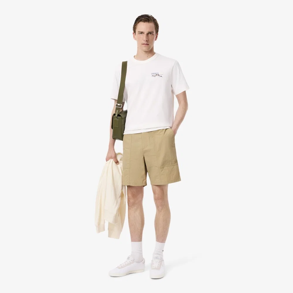 Мужские шорты с декоративной строчкой бежевые от Lacoste — фото 4
