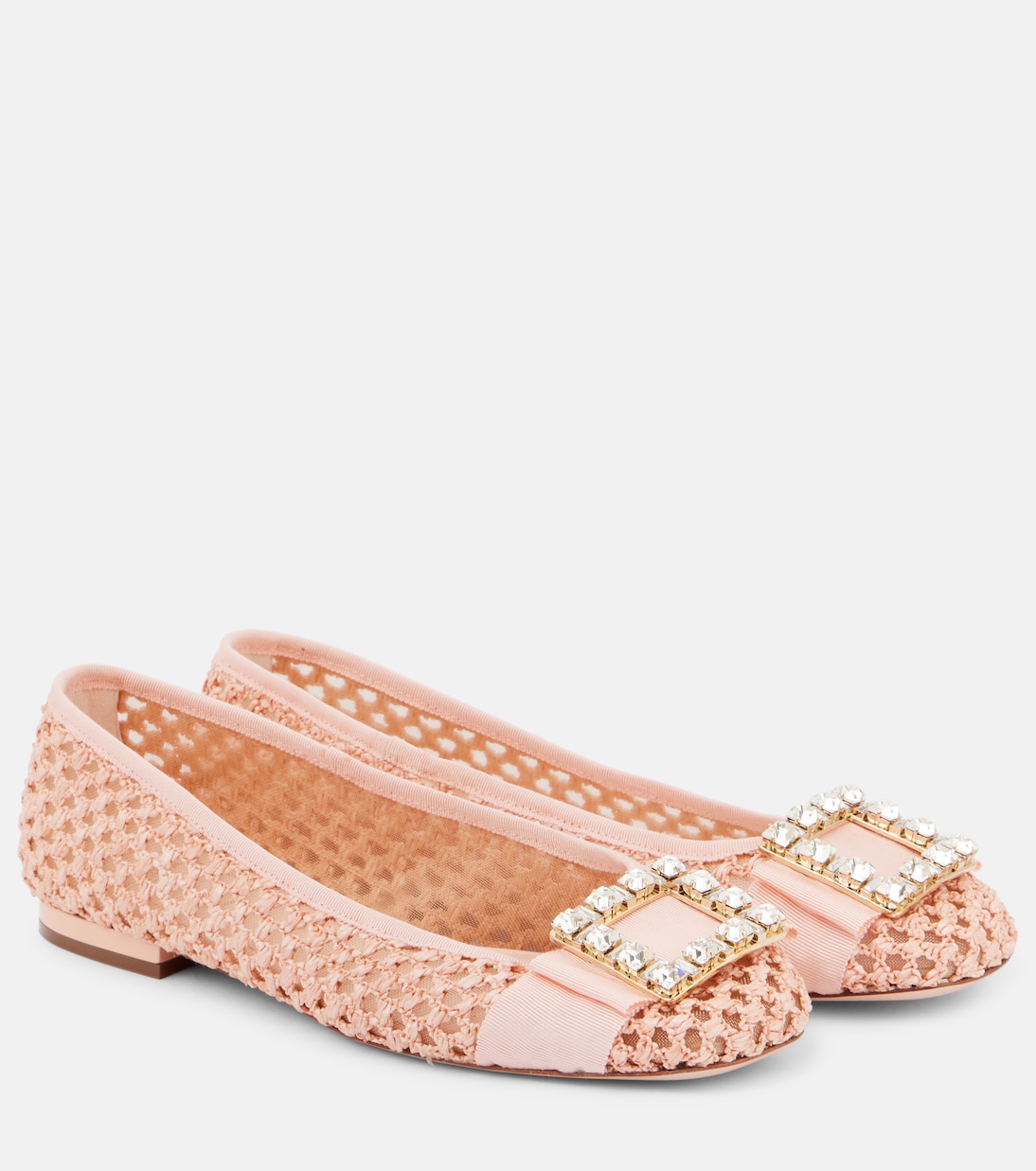 Балетки Tres Vivier из рафии с декором Roger Vivier, Aurora Chiaro + Carne