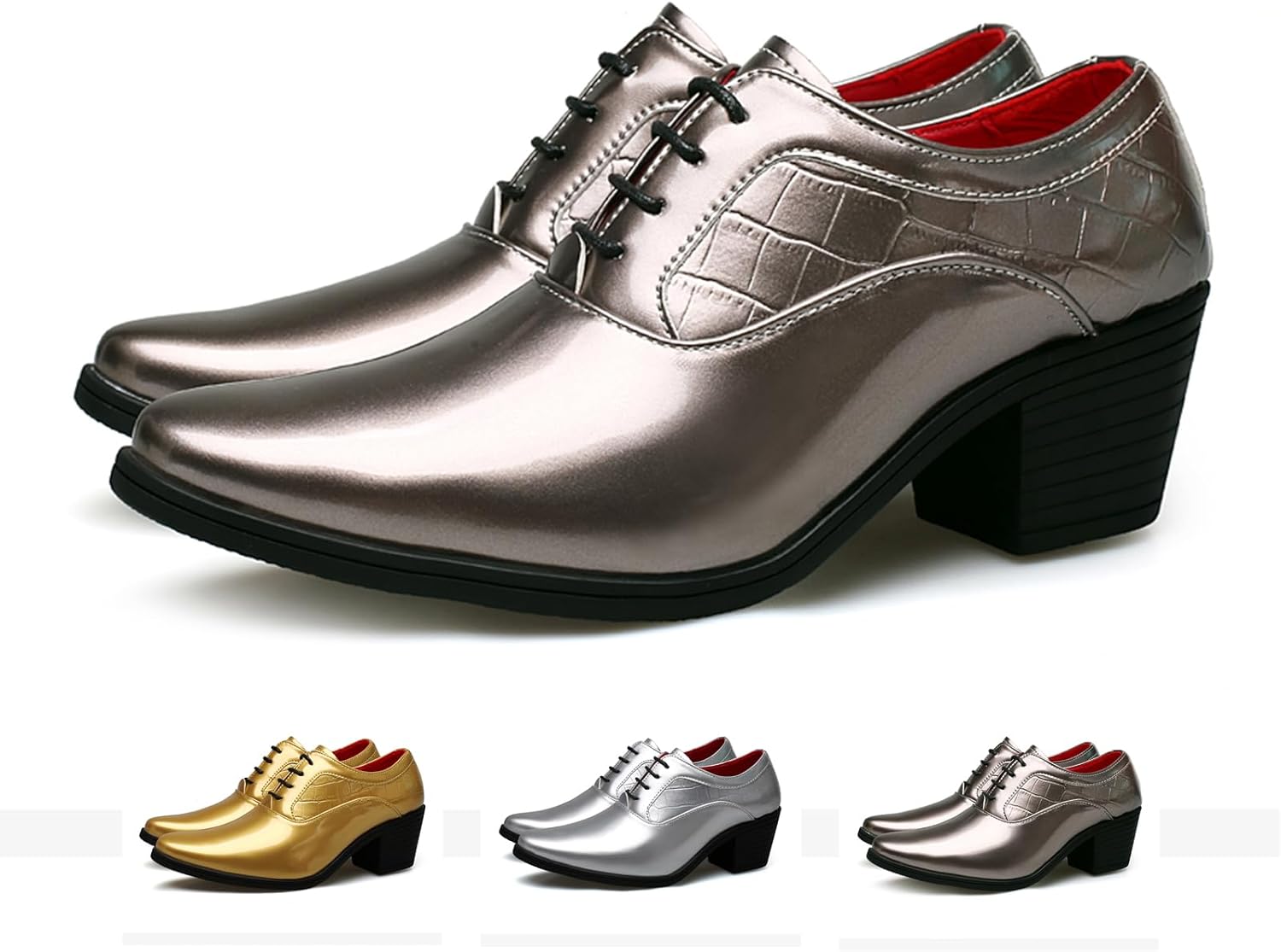 

Мужские туфли GLBDU с каменным узором, блестящей кожей, массивным каблуком, оксфорды, модные классические с заостренным носком, шнуровкой, с высоким каблуком, дерби, деловые, свадебные и туфли, коричневый