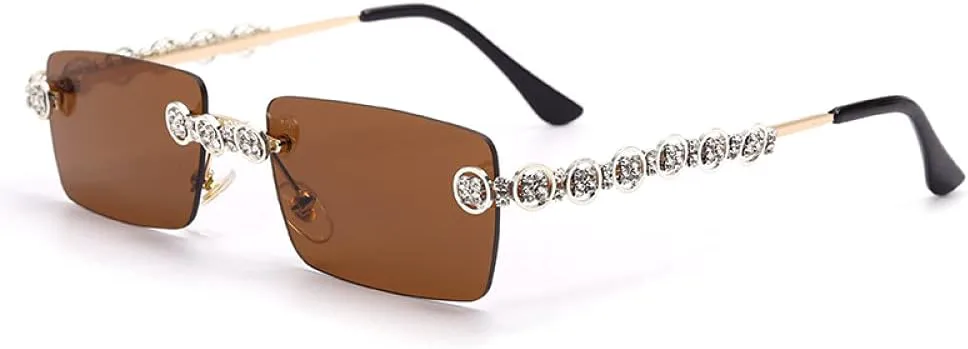 

Женские солнцезащитные очки без оправы, прямоугольные, в стиле стимпанк, с кристаллами, винтажные, со стразами, защита от ультрафиолета UV400 generic, 11