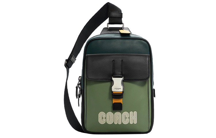 

Кожаная наплечная сумка через плечо Tubas черно-зеленая COACH