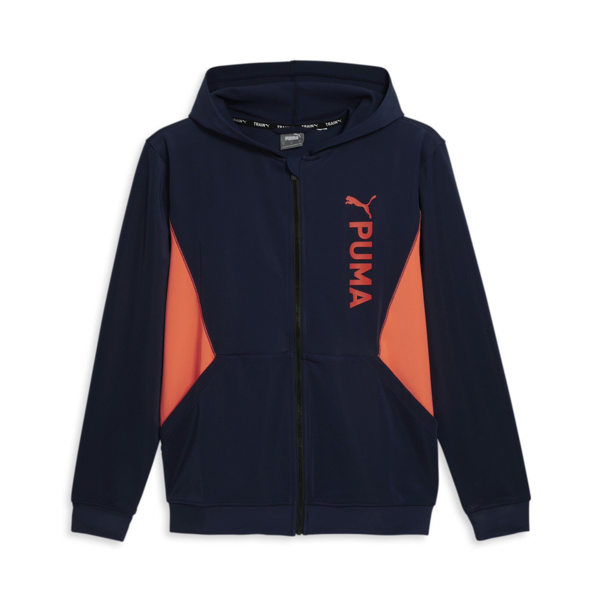 

Толстовка с капюшоном PUMA Men's Fit Double Knit Full Zip, цвет navy/neon sun