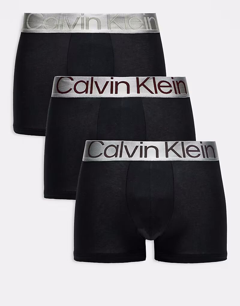 

Упаковка из 3 черных трусов с цветными поясами с логотипом Calvin Klein