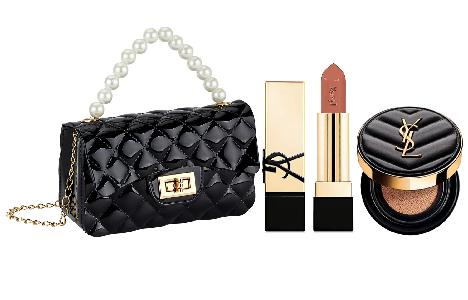 

Наборы для макияжа матовый финиш увлажняющий сияющий эффект без макияжа для желтоватого тона кожи осветление легкое нанесение SAINT LAURENT, #NM Bare Muse Top 3.8g+Saint Laurent Leather Air Cushion B20 5g+Pearl Handbag