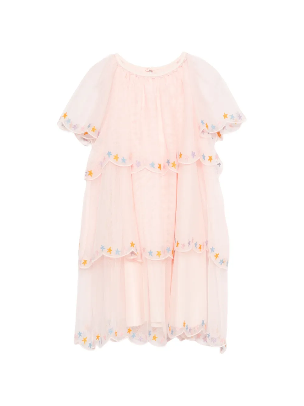 Многоярусное платье с вышивкой в виде звезд Stella Mccartney Kids, розовый