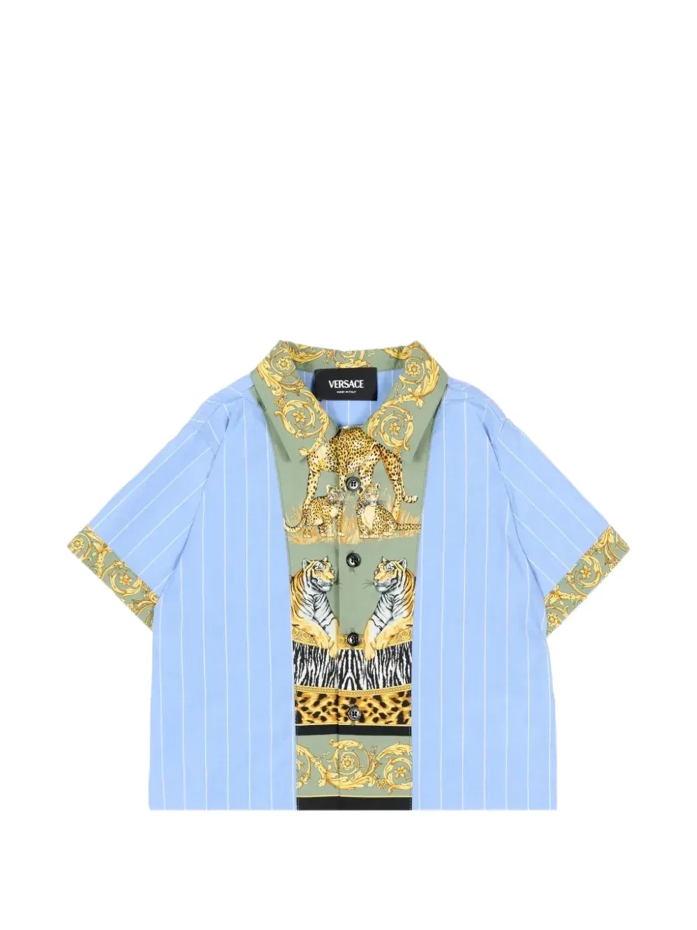 Рубашка в полоску с принтом диких кошек Versace Kids, синий