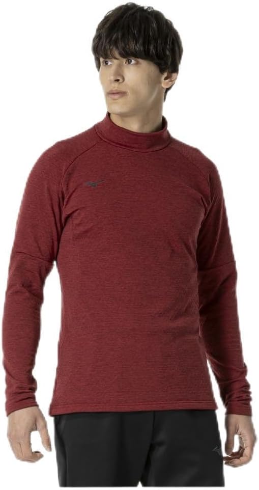 

Мужская тренировочная футболка Mizuno 32MAB542, из эластичного флиса, с высоким воротником, длинным рукавом, эластичная, термофутболка, бордовый