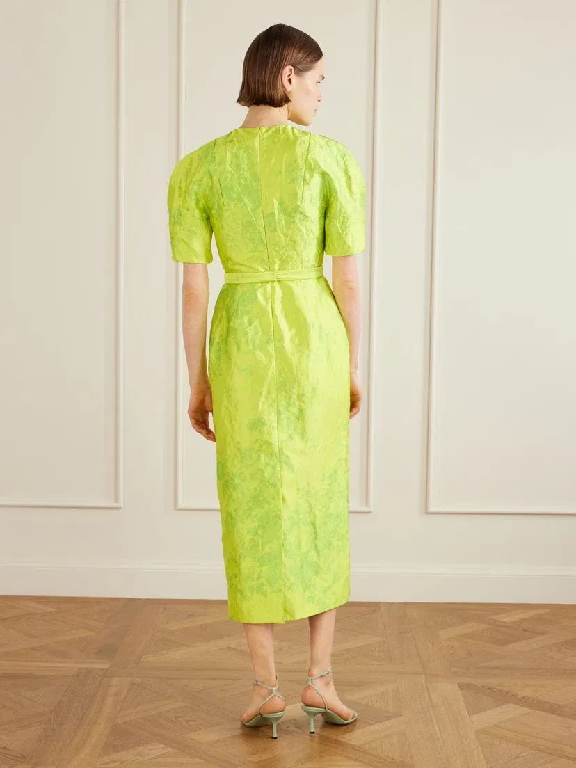 Принтованное мятое атласное миди-платье ERDEM, зеленый — фото 3