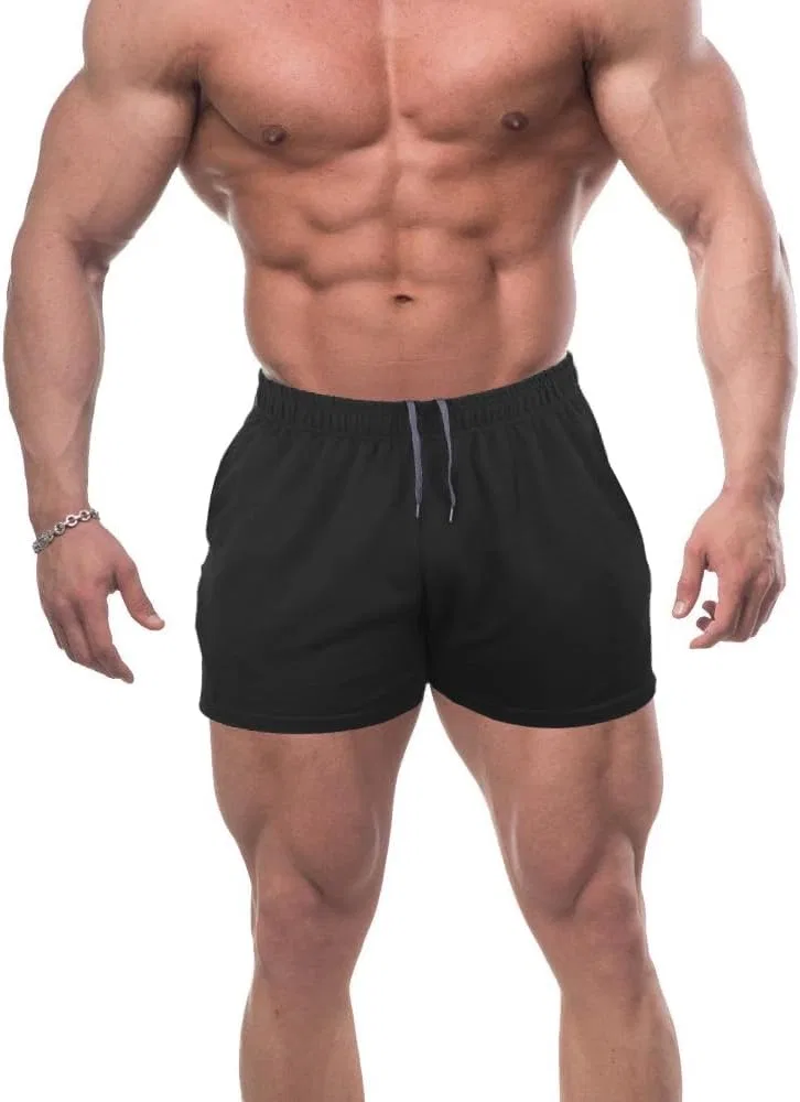 Мужские беговые шорты Muscle Alive с карманами, спортивная одежда, хлопковая ткань французского махрового трикотажа, ширина 3 или 5 дюймов, Black(5" Inseam)