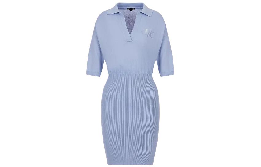 Emporio Armani Женское платье с короткими рукавами, синее, средней длины — фото 3