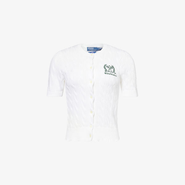 

Кардиган короткий с рукавами реглана из хлопка с узором "косичка" Polo Ralph Lauren x Wimbledon Polo Ralph Lauren, белый
