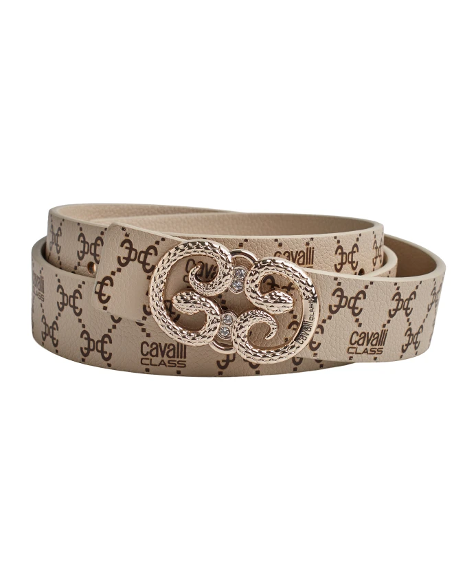 

Двусторонний ремень с пряжкой в виде змеи Cavalli Class, бежевый