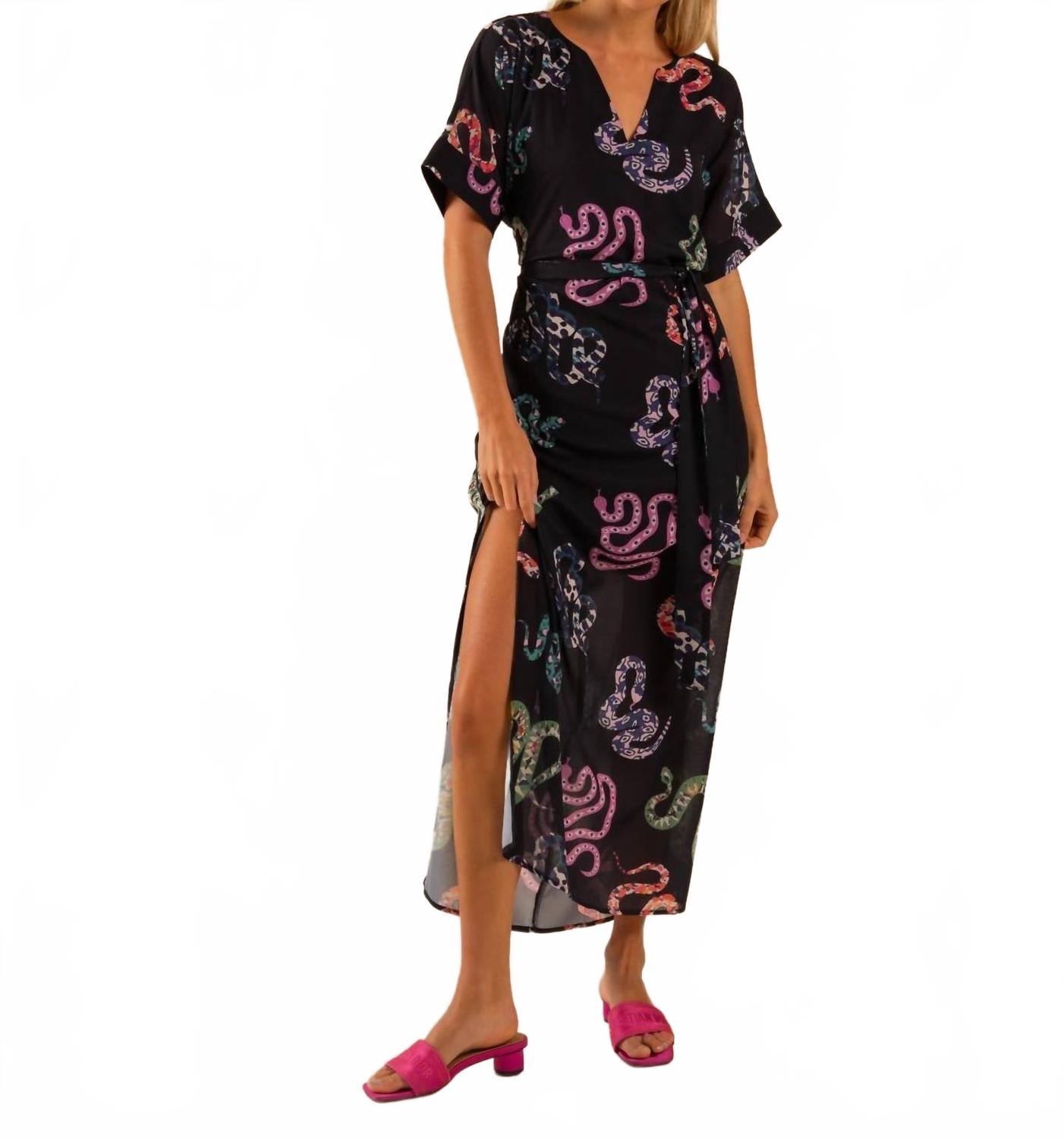 

Беатрис Кафтан-платье с змеиным принтом в мультиколоре Care Tucker