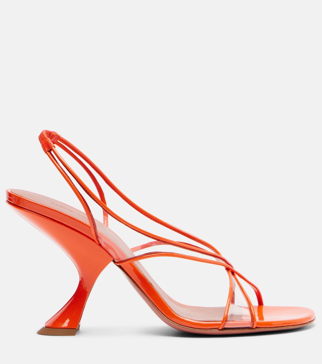 Лена 90 сандалии из ПВХ и лаковой кожи Amina Muaddi, Orange Transparent — фото 4