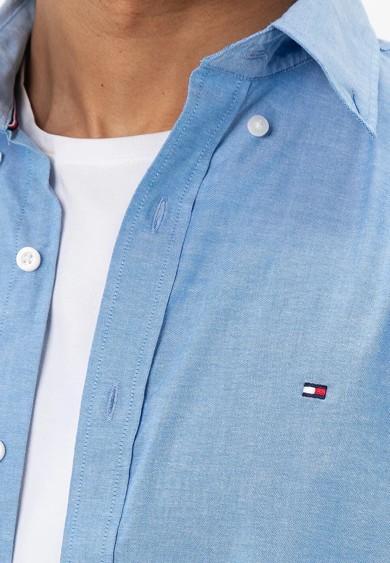 Рубашка с длинным рукавом, однотонная, Tommy Hilfiger, синий — фото 3