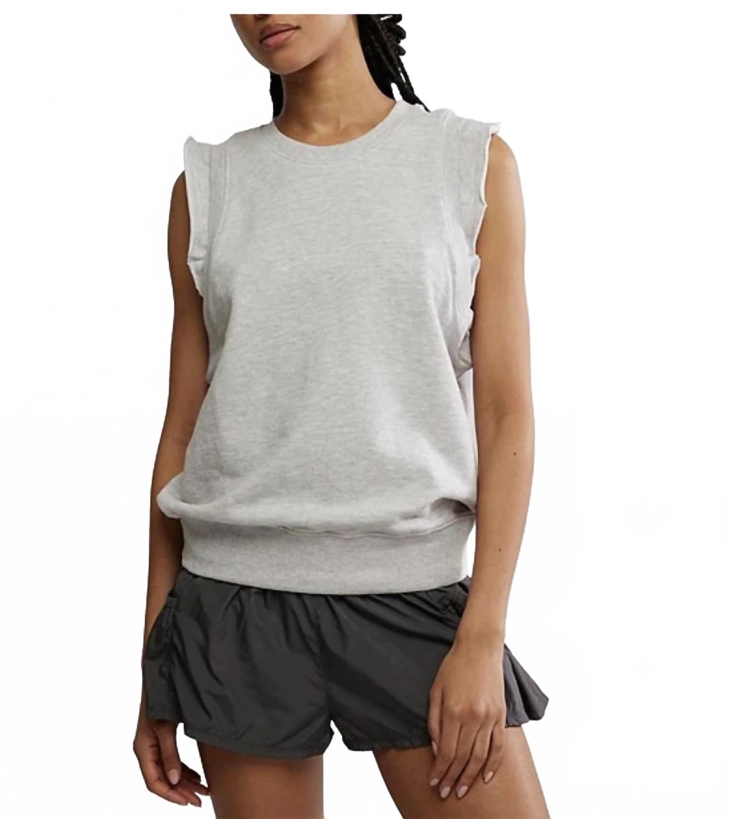 

Flutter Crew Neck Топ с рюшами и короткими рукавами в цвете heather grey Fp movement