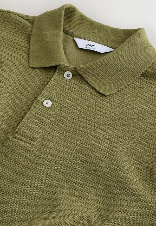 Текстурированная элегантная рубашка поло Next, Olive Green — фото 3