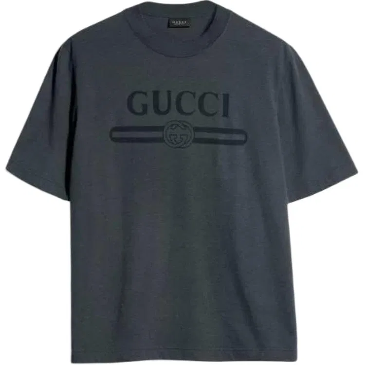 Футболка GUCCI с круглым вырезом прямого кроя, универсальный дизайн, темно-серая