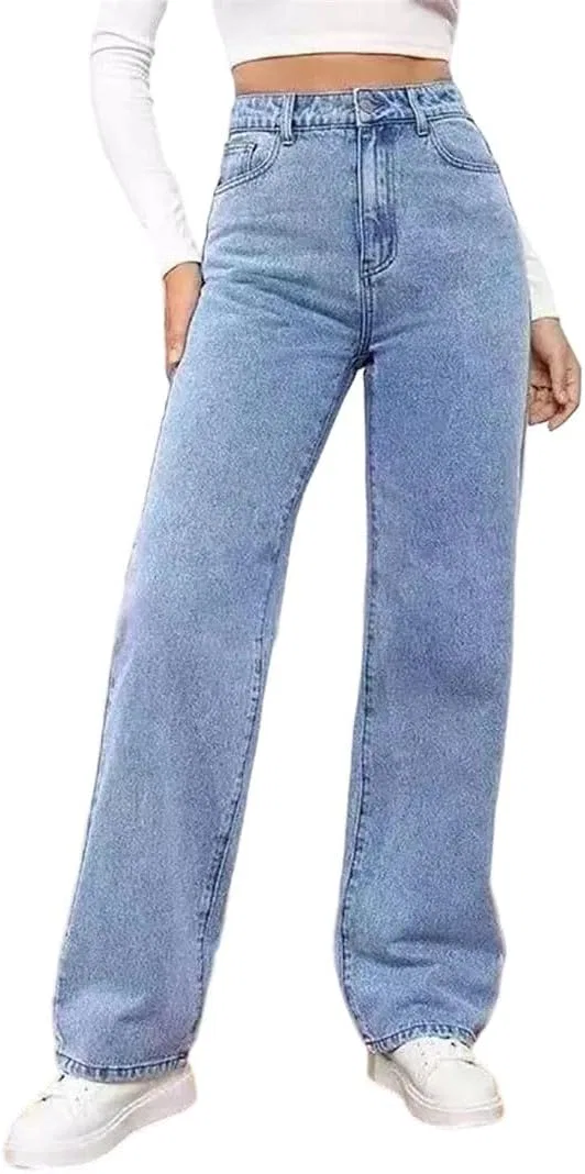Джинсы прямого кроя Vintage Washed, бренд не указан, светло-синие