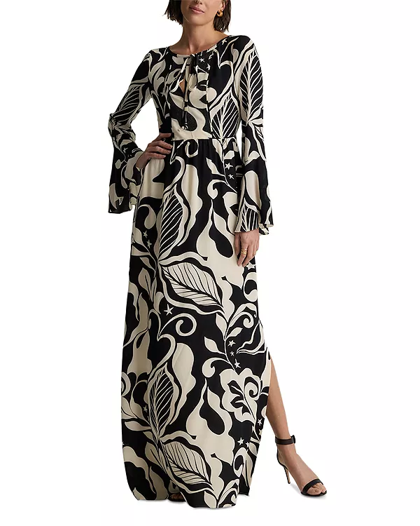 

Шелковое платье с рисунком листьев в стиле американа St. John, черный